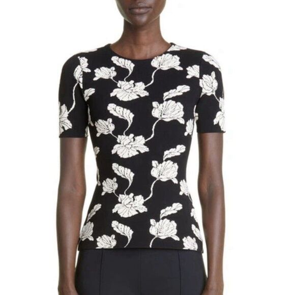 ADAM LIPPES XS Floral-print Short-sleeved Top In Black Designer Luxury Classic - Picture 1 of 10